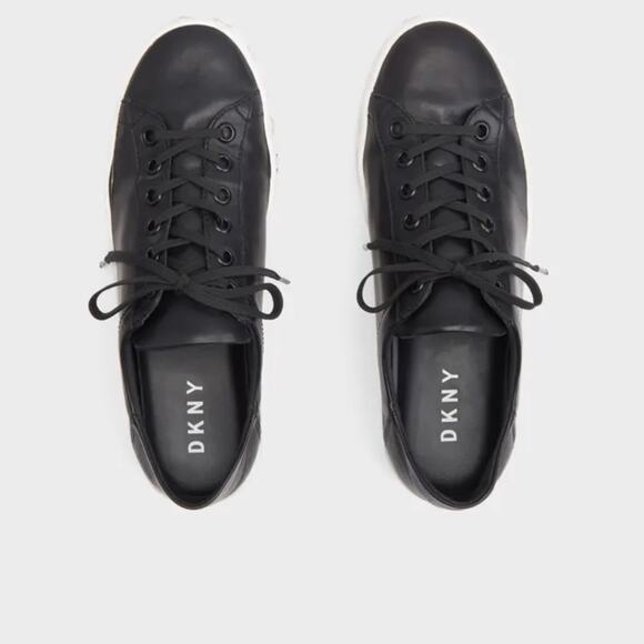 DKNY Banson Black Leather Platform White Logo Letters - Picture 4 of 9